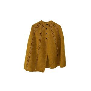 Hand Made Women's Mustard Yellow Hand Knit Button Front Cape - OS